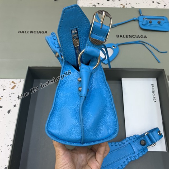 Balenciaga專櫃爆款油蠟藍色銀扣手提女包 638515 巴黎世家Neo cagole機車包 fyj2008